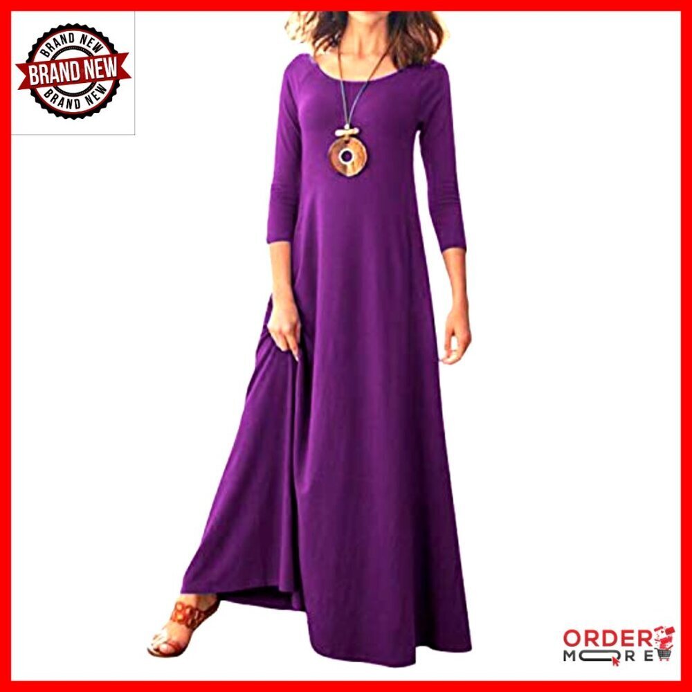 Oversized 3/4 Sleeve Maxi Dress Casual Comfort Stretch Cotton Polyester Blend - Picture 2 of 7